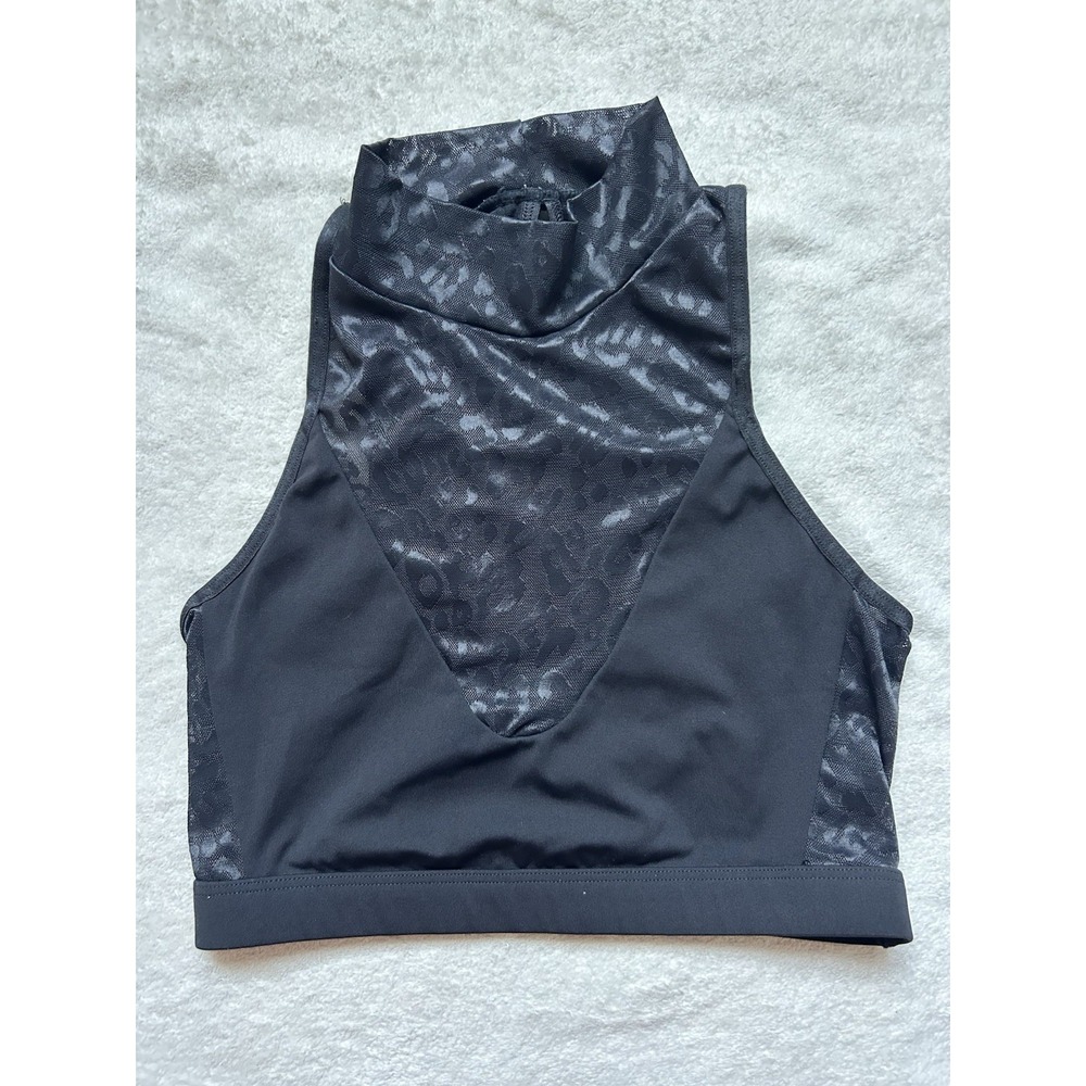 Victoria's Secret High Neck Sports Bra Women XS Black Leopard Mesh Keyhole Top